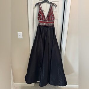 Cassandra Stone Black and Red Runway/Fun Fashion Gown by Mac Duggal
